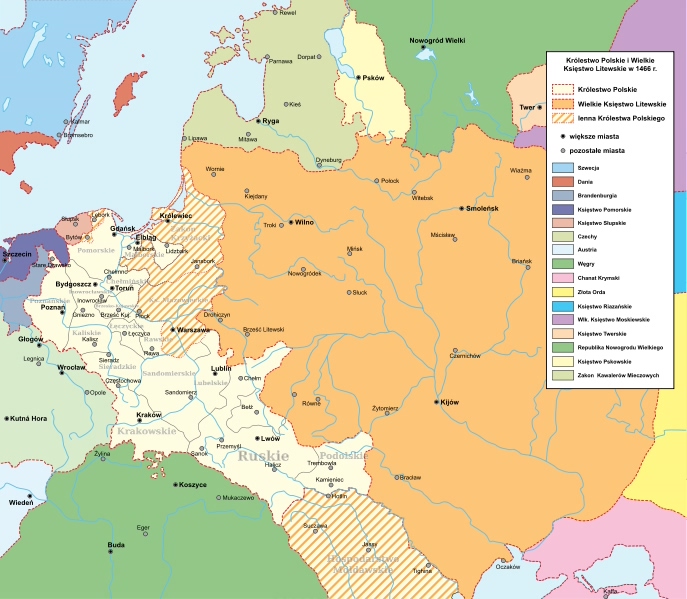 Mapa Polski po II pokoju toruskim